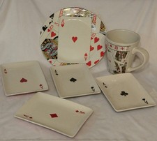 Rare 4 Poker Ace Playing Card Small Ashtray Dish 4.5" X 6.5" & Plate & cup mug