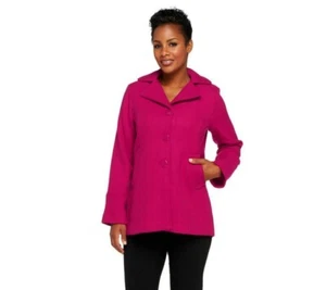 Joan Rivers Raspberry Pink Textured Swing Car Coat L New - Picture 1 of 3