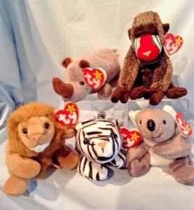 Ty Beanie Babies Lote de 5 Animales Salvajes 1996 a 1999 Retirado 3+ Niño Niña $29.99 - Imagen 1 de 11