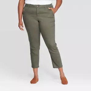 Women's Chino Pants 24W Mid-Rise Comfort Waist Olive Green AVA & VIV Stretch - Picture 1 of 1