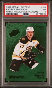 Patrice Bergeron 2022 Skybox Metal Universe Gemas de metales preciosos verdes #114 PSA - Imagen 1 de 2