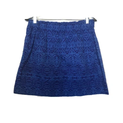 Joe Fresh 女式 A 字裙迷你蓝色几何图案棉质弹性腰 M — 第 1/4 张图片