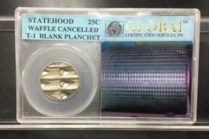 TYPE-1 Blank Planchet Statehood Quarter Mint Waffle Cancelled Global INFO CASE - Picture 1 of 5