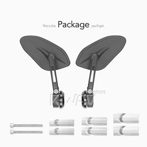 Bar end mirrors heavy slim HORUS black hollow bar ID 14-24mm fits Kawasaki - Picture 1 of 12