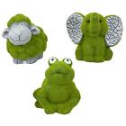 3 Mini Flock Grass And Stone Effect Garden Ornaments - Frog Sheep Elephant