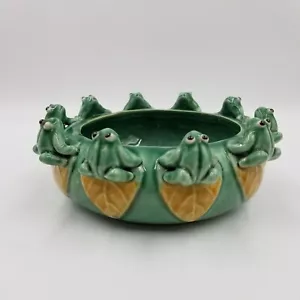 Vintage raro 10 bonsai di maiolica rana ceramica giglio pad fioriera 8 x 2,5 senza foro - Foto 1 di 9