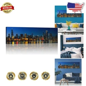 Stunning 14x48 Chicago Night View Wall Art - Perfect for Home and Office - Picture 1 of 8