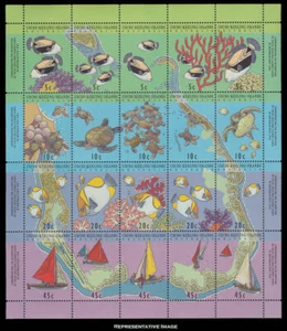 Cocos Islands Scott 292f 5c (5) Triggerfish, 10c (5) Green Turtles, 20c (5) Pyra - Picture 1 of 1