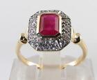 Divine 9K 9Ct Gold 120 Cwt Ruby Diamond Art Deco Ins Halo Ring Free Resize