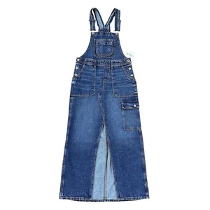 NWT American Eagle Denim Overall Maxi Dress Size XS Cargo Jumper Utility Slit - Picture 1 of 11