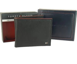 Auténtica billetera de cuero Tommy Hilfiger en caja protección RFID doble pliegue negra - Imagen 1 de 7