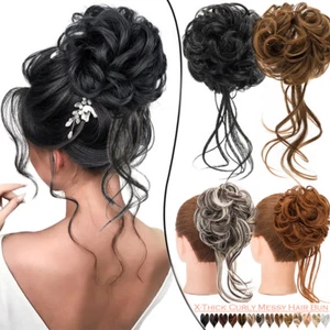 Hair Dutt rizado desordenado moño srunchie nudo de pelo extensión de pelo largo - Imagen 1 de 37