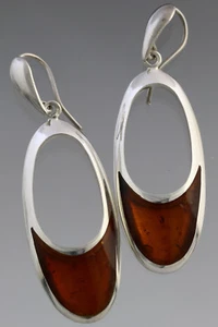 Genuine BALTIC AMBER Glittering Cognac Silver Earrings 14.9g 190205-2 - Picture 1 of 2