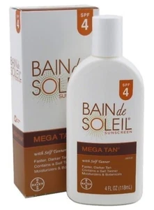 Bain de Soleil 77758 4oz SPF 4 MEGA TAN Sunscreen Lotion Wt Self Tanner VHTF NEW - Picture 1 of 9