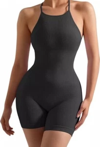 Strappy Backless Seamless Jumpsuits Shorts Tummy Control Workout Yoga Romper S - Picture 1 of 8