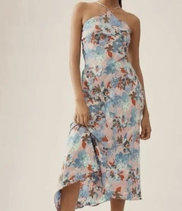 NWT Anthropologie Sz L Large Halter Midi Slip Blue Dress New - Picture 1 of 5