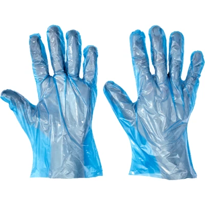 Disposable Plastic PE Gloves Food Safe Blue Clear Polythene Catering Salon Work - Image 1 of 4