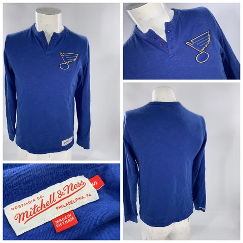 St. Louis Blues Henley Mitchell Ness Shirt S Men Blue Cotton 3-Button YGI H2-353 Cover