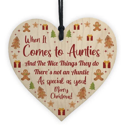 RED OCEAN Auntie Gift Christmas Bauble Gifts For Auntie Wood Heart Thank You Gifts