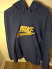 Nike Spell-Out Embroidered Swoosh Hoodie Size Xxl Navy Blue & Gold