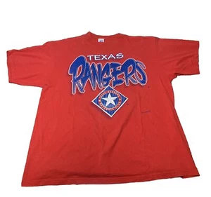 Vintage 1997 Logo 7 Texas Rangers Graffiti Style Shirt XL 90s MLB Baseball Red - Picture 1 of 7