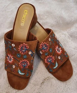 CHICO'S NWT $159 9M embroidered Floral Suede Women's Slides Shoes Sandals - Picture 1 of 5
