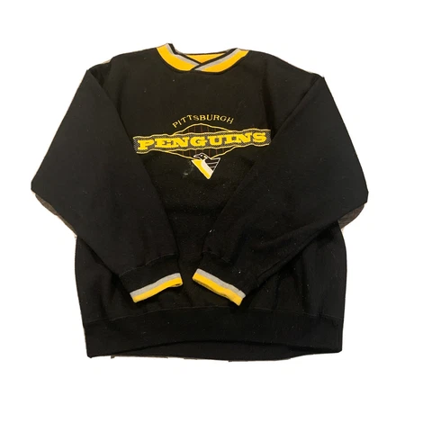 VINTAGE STARTER PITTSBURGH PENGUINS SWEATSHIRT BLACK SIZE L NHL CREW NECK Cover