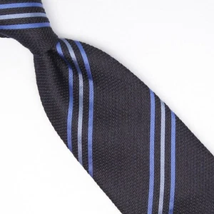 Josiah France Mens Wool Silk Necktie Navy Blue Triple Tonal Stripe Weave Tie  - Picture 1 of 8