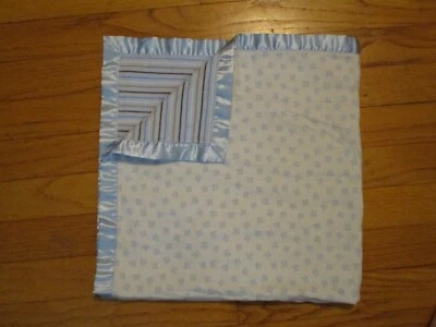HTF Child of Mine Flannel Satin Trim Paw Prints/Stripes Baby Blanket/Lovey - Image 1 of 4