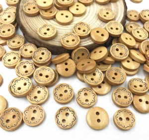 100X Holz Braun Blumenmuster Runde Knopf /Knöpfe Fit Crafts scrapbooking 13mm - Picture 1 of 4