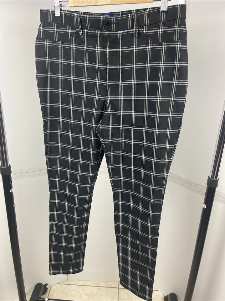Bandolino Bella Legging Pants Sz 14 Black White Plaid Stretch Slim Fit - Image 1 of 3