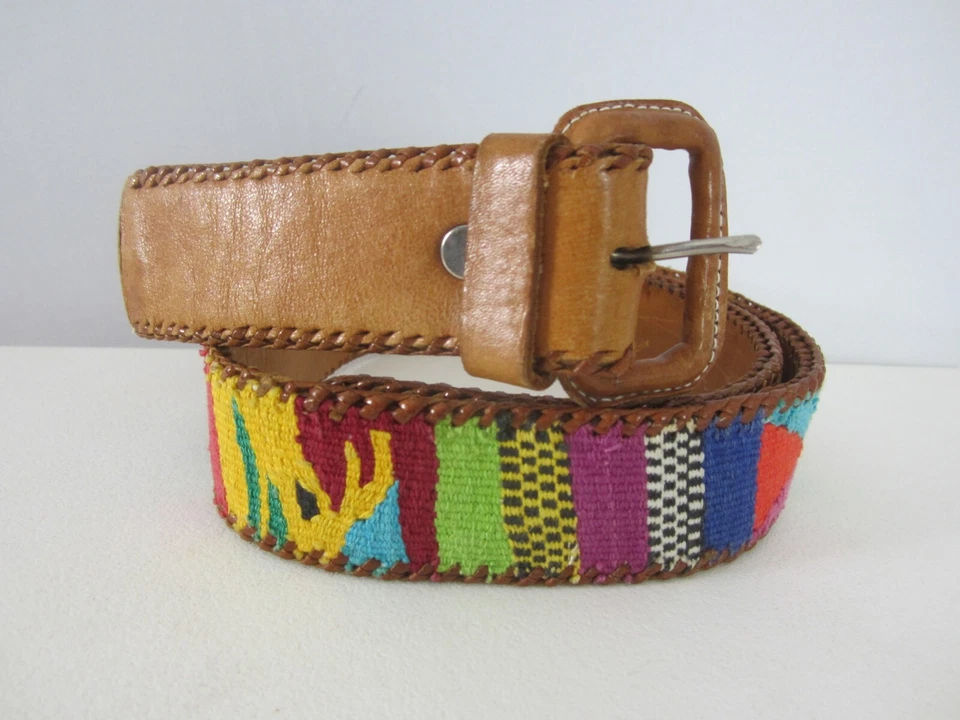 Cinturón suroeste occidental de lana tejida de cuero marrón unisex 36" - 37" sin marca Foto 1 de 4