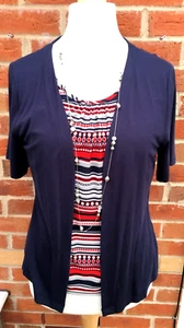 Brandneu mit Etikett Honor Millburn Größe 12 marineblau & rot Top 2 in 1 dehnbar Urlaub S1 - Bild 1 von 6