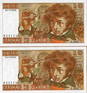 Französischer Franc 2x10 Dix Francs Banque De France 1978 J.302 - UNC - Bild 1 von 2