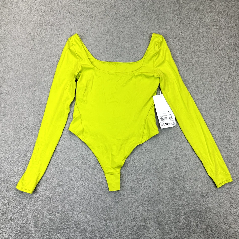 Lululemon Bodysuit Medium Wundermost Square-Neck Lichen Lime Green LW3HQFS Nulu