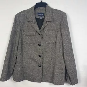 Women's Jones New York Signature Blazer Size 16 Black Houndstooth Jacket no belt - Picture 1 of 6