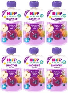 6 HIPP Organic Blueberry in Apple Pear Smoothie Dessert from 1 Year 120ml 4oz - Picture 1 of 6
