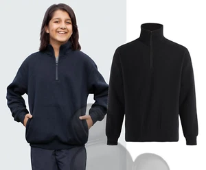Kids 1/2 Zip Windcheater Size 6 8 10 12 14 Jumper Black Navy School Boys Girls - Picture 1 of 5