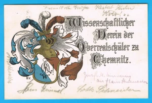 Chemnitz 1917 Studentika "Wissenschaftl. Verein Oberrealschüler" Wappenkarte - Bild 1 von 2
