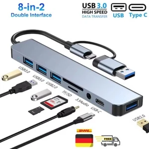 8-in-2 USB-C Hub Dockingstation mit Audio, MicroSD Kartenleser für Laptop/Tablet - Bild 1 von 13