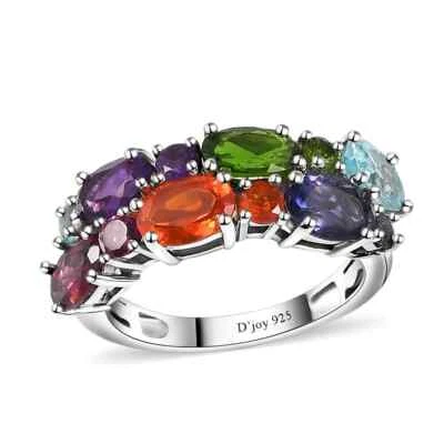 GORGEOUS!!  3.10ctw Multi Gemstone Ring Platinum Plated Sterling Silver Size 6 - Image 1 of 4