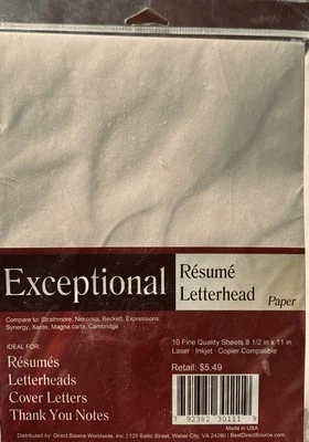 Resume Letterheads Cover Sheets Copier Paper 8.5x11  10pks Of 10 Laser Printer - Image 1 of 4