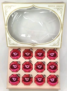 MCM Christmas Ornament Set Of 12 Pink With Box Shiny Brite Made In USA 1950s - Picture 1 of 13