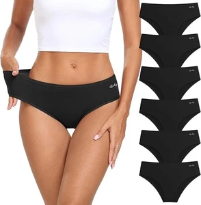 Coskefy Damen Unterwäsche Baumwolle Hipster Höschen Low Rise Slips Medium schwarz 6 Stück - Bild 1 von 6
