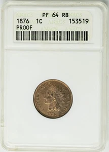 1876 Indian Head Cent 1c PF64 PR64 RB ANACS 950746-1 - Picture 1 of 3