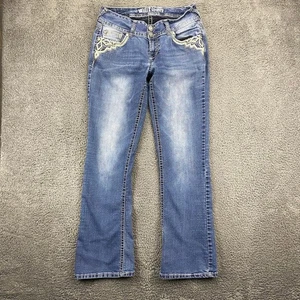 WallFlower Women's Jeans Size 9 Embellished Pockets Denim Blue Cotton Blend - Picture 1 of 11