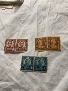 U.S.-(-1923-)-Scott # 600-601-602-lot Of 6-Stamps;on PAIRS-MH-CV.$25.-#11 - Picture 1 of 8