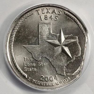 2004 ANACS MS63 Texas Straight Clip Quarter Mint Error Extremely Rare - Image 1 of 4
