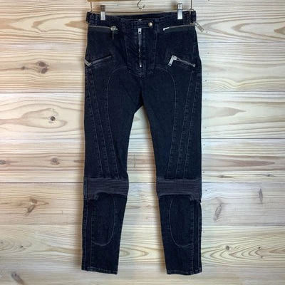 Pantalones de mezclilla Ben Taverniti Unravel Project 28 tiro alto cremallera gótico moto motociclista Foto 1 de 4