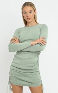 LIONESS Sage Green Military Minds rouched Dress M - Picture 1 of 6